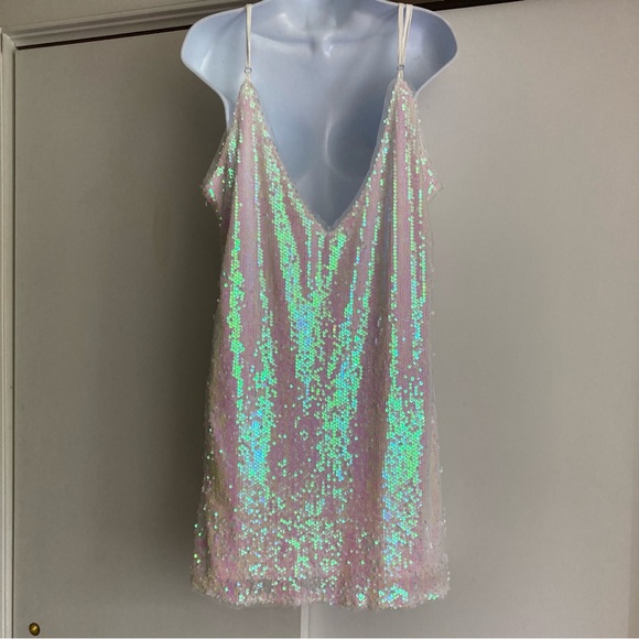 Lulu’s Mirrorball White Iridescent Sequin Mini Dress, Sz XL - Picture 13 of 16